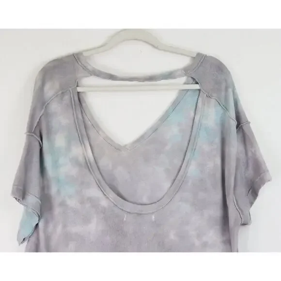 NWT Free People All Mine Tie Dye Tee Shirt Cotton V-Neck Grey Storm Medium - Picture 9 of 10